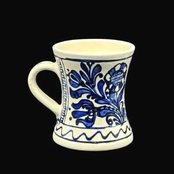 Vintage Korond Hand Painted Romanian Folk Art Pottery Cobalt Blue/White Mug - Picture 6 of 8